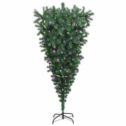 Berkfield Home Upside-down Artificial Pre-lit Christmas Tree with Ball Set in Green - thumbnail 4