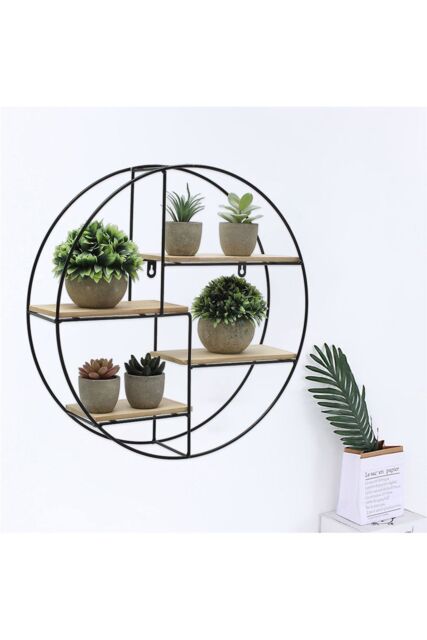 Living and Home 4-tier Modern Round Floating Decorative Wall Shelf Plant Stand Rack Display Shelf in Black - image 1
