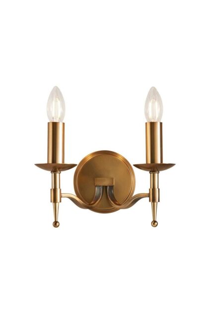 Netlighting Stanford 2 Light Indoor Twin Candle Wall Light Antique Brass E14 in Gold - image 1