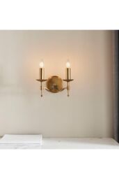 Netlighting Stanford 2 Light Indoor Twin Candle Wall Light Antique Brass E14 in Gold - thumbnail 2