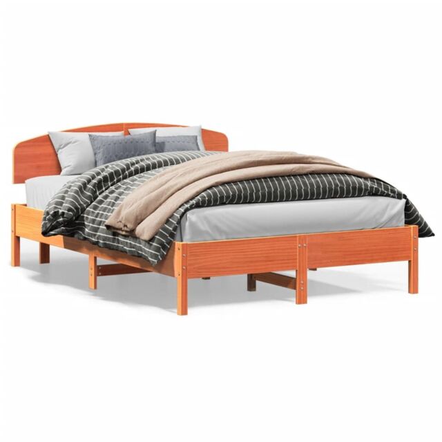 Berkfield Home Bed Frame without Mattress Wax Brown 150x200 cm King Size Solid Wood Pine - image 1