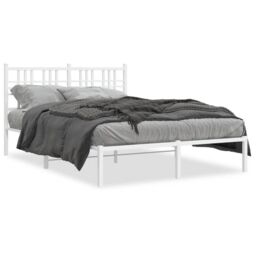 Berkfield Home Metal Bed Frame without Mattress with Headboard White 140x190cm - Size: 140x190 cm - thumbnail 2