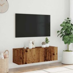 Berkfield Home Wall Mounted TV Cabinet Old Wood 100x30x30 cm Engineered Wood in Brown - Size: 100 x 30 x 30 cm - thumbnail 3