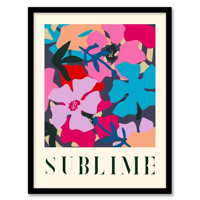 "Wee Blue Coo Wall Art Print Floral Abstract Sublime Quote Graphic Pattern Bold Art Framed - Size: W12"" x H16""" - image 1