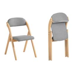 SoBuy Ergonomic Backrest Folding Wooden Chair - No Assembly in Light Grey - thumbnail 6
