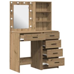 Berkfield Home 2 Piece Dressing Table Set with LED Artisan Oak Engineered Wood in Brown - thumbnail 6