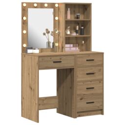 Berkfield Home 2 Piece Dressing Table Set with LED Artisan Oak Engineered Wood in Brown - thumbnail 3