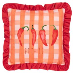Furn Gingham Chilli Printed Ruffle Cushion in Red - Size: 43 cm x 43 cm