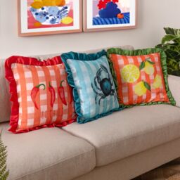Furn Gingham Chilli Printed Ruffle Cushion in Red - Size: 43 cm x 43 cm - thumbnail 7