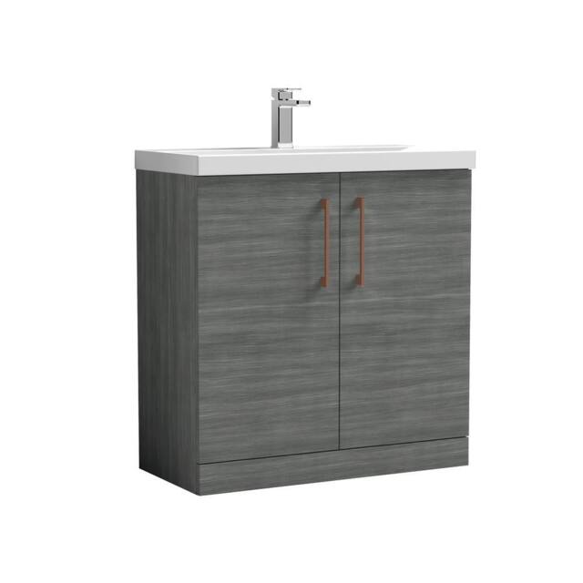 Balterley Bathroom Floor 2-Door Vanity Unit Basin, Anthracite Woodgrain, 800mm in Grey - image 1