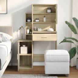 Berkfield Home Dressing Table with Cabinet Sonoma Oak 80x35x132 cm in Light Brown - Size: 80 x 35 x 132 cm - thumbnail 4