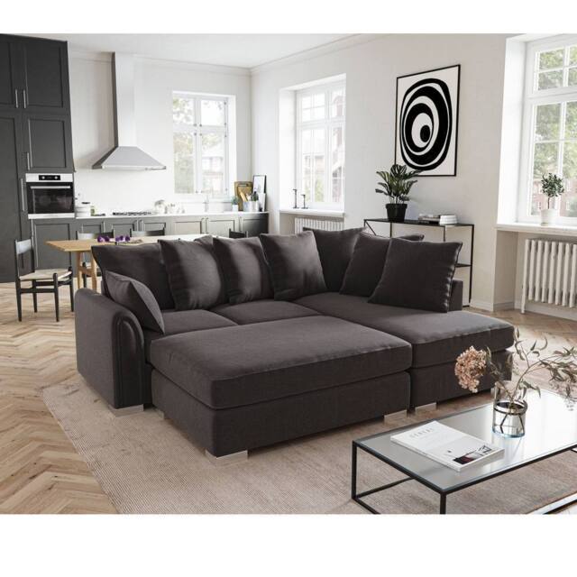 Furniture 786 Chiswick Right Hand Facing Corner Sofa with Footstool in Black - image 1