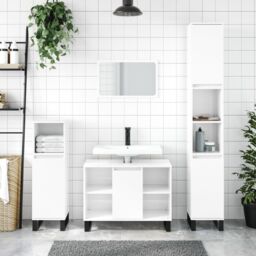 Berkfield Home Bathroom Cabinet High Gloss White 80x33x60 cm Engineered Wood - Size: 80 x 33 x 60 cm - thumbnail 1