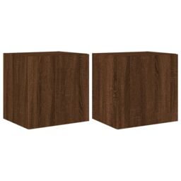 Berkfield Home TV Wall Cabinets with LED Lights 2 pcs Brown Oak 40.5x35x40 cm - thumbnail 2