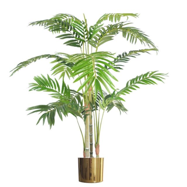 Leaf 120cm Realistic Artificial Areca Palm with pot with Gold Planter in Green - image 1