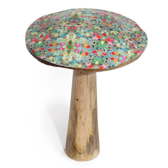 Serenityy Large Wooden Mushroom - Mediterranean Tile Pattern - image 1