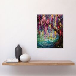 "Artery8 Colourful Cascading Wisteria Over Riverbank Heavy Oil Painting Unframed Wall Art Print Poster Home Decor Premium - Size: W12"" x H16""" - thumbnail 4