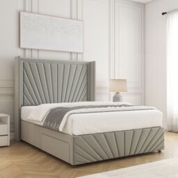 "BSSPOKE Nola Plush Velvet Divan Bed Set 54"" Headboard & Mattress No Drawers in Silver - Size: Super King" - thumbnail 2