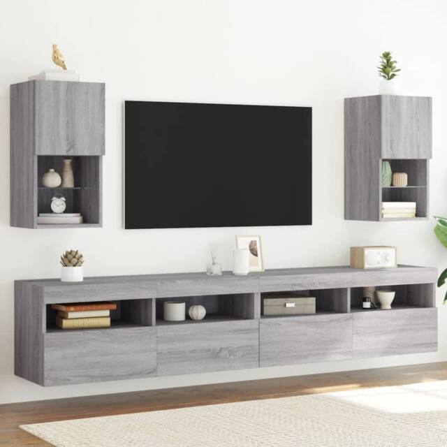 Berkfield Home TV Cabinets with LED Lights 2 pcs Grey Sonoma 30.5x30x60 cm - image 1