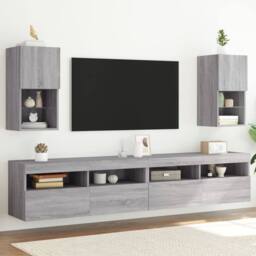 Berkfield Home TV Cabinets with LED Lights 2 pcs Grey Sonoma 30.5x30x60 cm - thumbnail 1