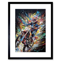 "Artery8 Wall Art Print Motorcycle Motocross Rainbow Paint Splatter Artwork Framed 9X7 Inch in Black - Size: W7"" x H9""" - thumbnail 1