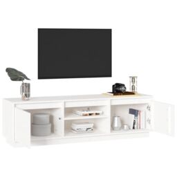 Berkfield Home TV Cabinet White 140x35x40 cm Solid Wood Pine - Size: 140 x 35 x 40 cm - thumbnail 3