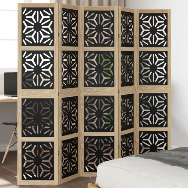 Berkfield Home Room Divider 5 Panels Brown & Black Solid Wood Paulownia - image 1