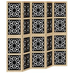 Berkfield Home Room Divider 5 Panels Brown & Black Solid Wood Paulownia - thumbnail 2