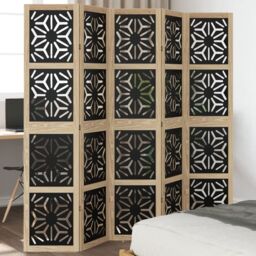 Berkfield Home Room Divider 5 Panels Brown & Black Solid Wood Paulownia