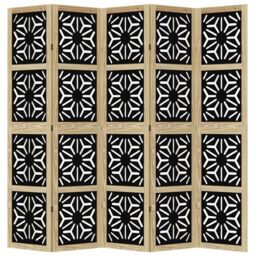 Berkfield Home Room Divider 5 Panels Brown & Black Solid Wood Paulownia - thumbnail 4