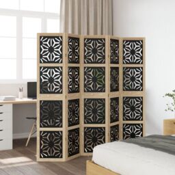 Berkfield Home Room Divider 5 Panels Brown & Black Solid Wood Paulownia - thumbnail 3