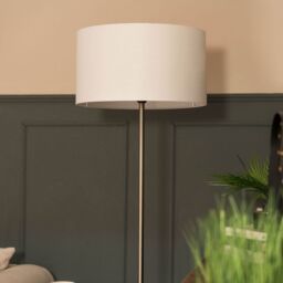 ValueLights Tavel Brushed Chrome Marble Base Floor Lamp With Table & Large White Shade in Silver - thumbnail 3
