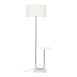 ValueLights Tavel Brushed Chrome Marble Base Floor Lamp With Table & Large White Shade in Silver - thumbnail 2