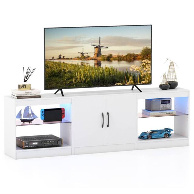 "Gymax TV Stand for 85"" TVs With Light Entertainment Media Console Cabinets in White" - image 1