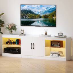 "Gymax TV Stand for 85"" TVs With Light Entertainment Media Console Cabinets in White" - thumbnail 7