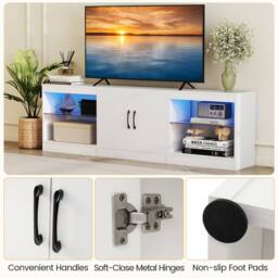 "Gymax TV Stand for 85"" TVs With Light Entertainment Media Console Cabinets in White" - thumbnail 6