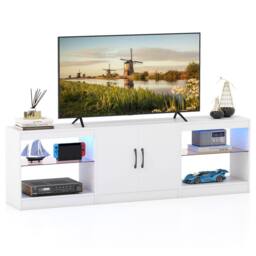 "Gymax TV Stand for 85"" TVs With Light Entertainment Media Console Cabinets in White" - thumbnail 1