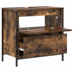 Berkfield Home Decorative Bathroom Basin Cabinet with Drawers Smoked Oak 60x34.5 in Brown - thumbnail 5