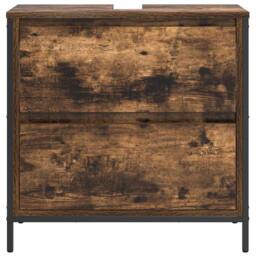 Berkfield Home Decorative Bathroom Basin Cabinet with Drawers Smoked Oak 60x34.5 in Brown - thumbnail 6