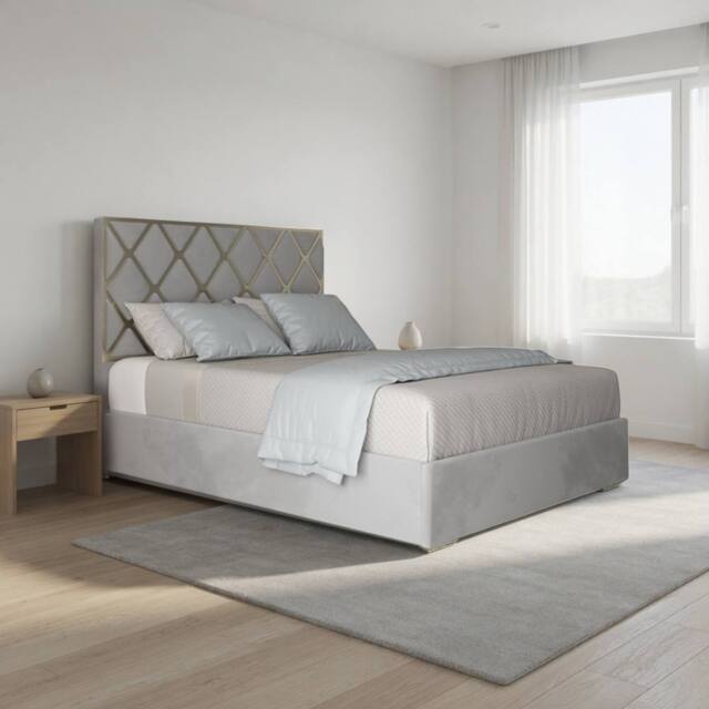 Casani Sudbury Upholstered Soft Velvet Grey Metal Designer Bed Frame - Size: Single - image 1