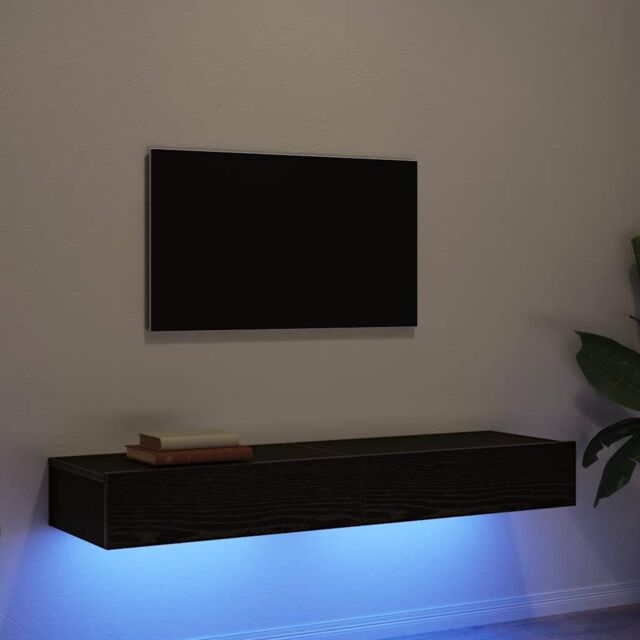 Berkfield Home TV Cabinets with LED Lights 2 pcs Black Oak 60x35x15.5 cm - image 1