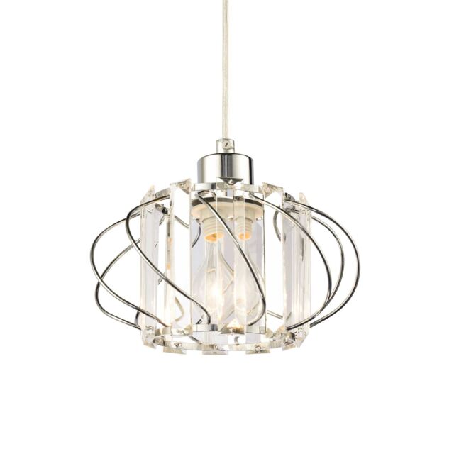 Happy Homewares Modern Pendant Lamp Shade with Clear Acrylic Rectangular Prims & Twisted Frame in Silver - image 1