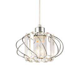Happy Homewares Modern Pendant Lamp Shade with Clear Acrylic Rectangular Prims & Twisted Frame in Silver - thumbnail 1