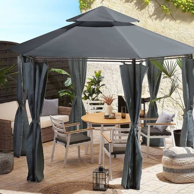 Wyld and Coco Hexagonal Garden Gazebo Black Steel Dark Grey UV Resistant - image 1