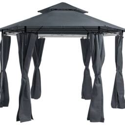 Wyld and Coco Hexagonal Garden Gazebo Black Steel Dark Grey UV Resistant - thumbnail 2