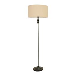 ValueLights Maggie Black Metal Candlestick Floor Lamp with Fabric Lamp Shade & LED Bulb in Natural - thumbnail 2