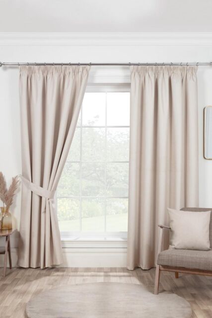 Sundour Eclipse Pencil Pleat Blackout Curtains Taped Curtain Pair in Beige - Size: 117 cm width x 137 cm drop - image 1