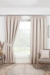 Sundour Eclipse Pencil Pleat Blackout Curtains Taped Curtain Pair in Beige - Size: 117 cm width x 137 cm drop - thumbnail 1