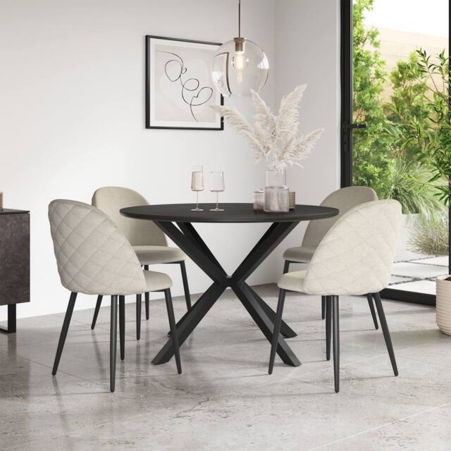More4Homes Calne Concrete Ceramic Round Dining Table & 6 Raye Velvet Chairs in Beige - image 1