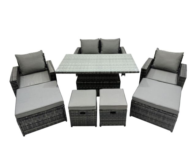 Fimous Outdoor Love Sofa Set 8 Seat Rattan Garden Furniture Set & 4 Stool in Dark Grey
